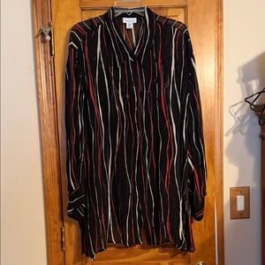Avenue Black Button-Up Blouse with Red and White Stripes